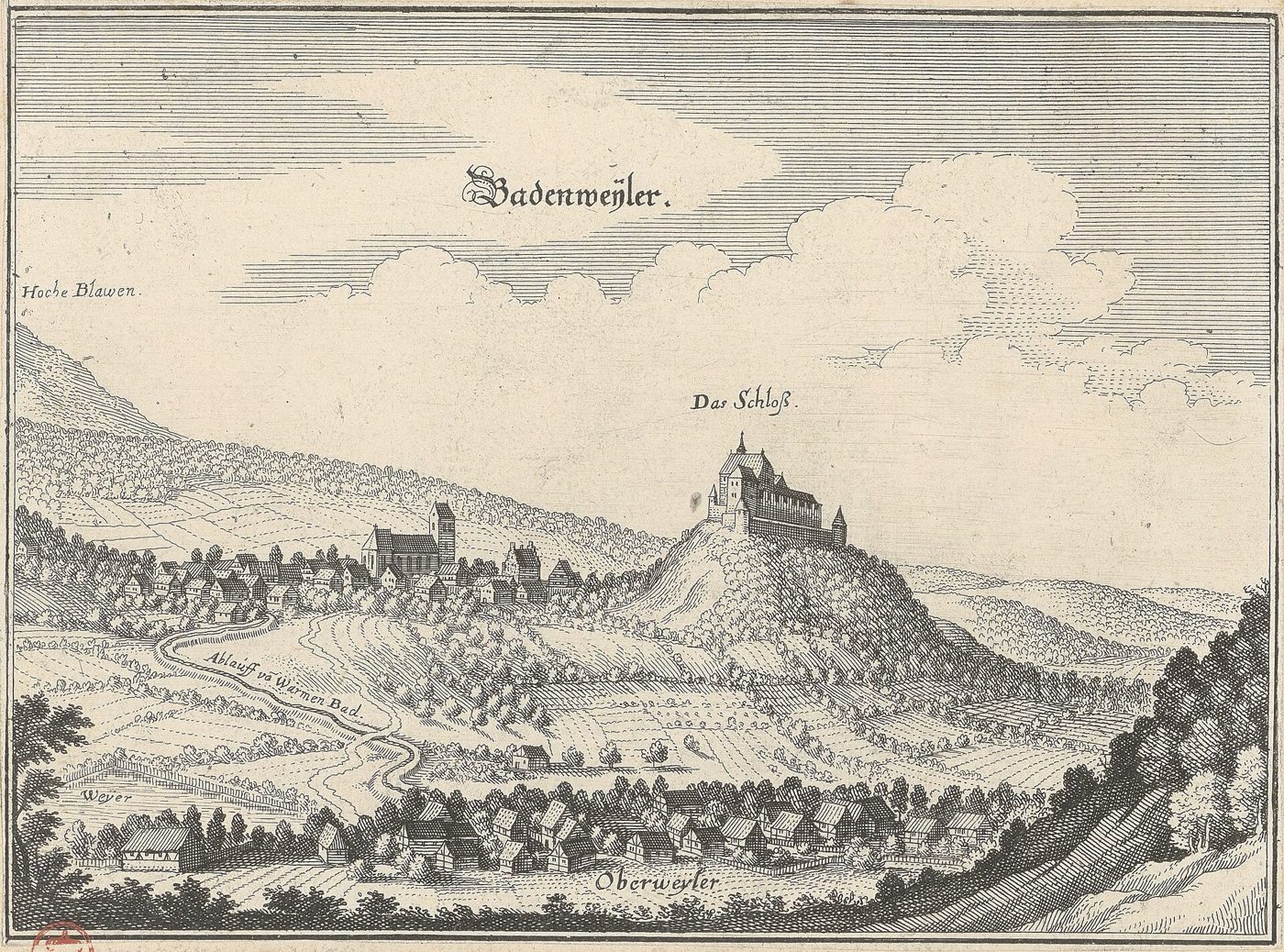 Badenweiler, kobberstik af Matthäus Merian, 1643