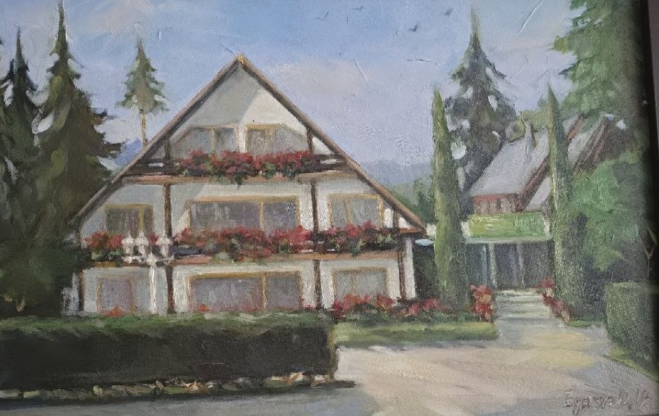 Tannenhof med blomsterklædte altaner, bestilt hos en kunstner fra egnen
