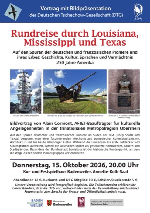 Vortrag Alain Cormont: Louisiana, Mississippi und Texas – auf den Spuren deutscher & französischer Pioniere, 15.10.