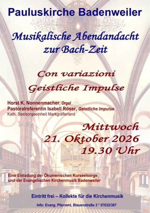 Musikalische Abendandacht zur Bach-Zeit, 21.10.