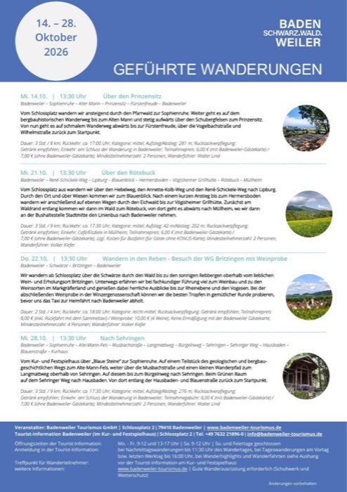 Geführte Wanderungen 14.–28.10.